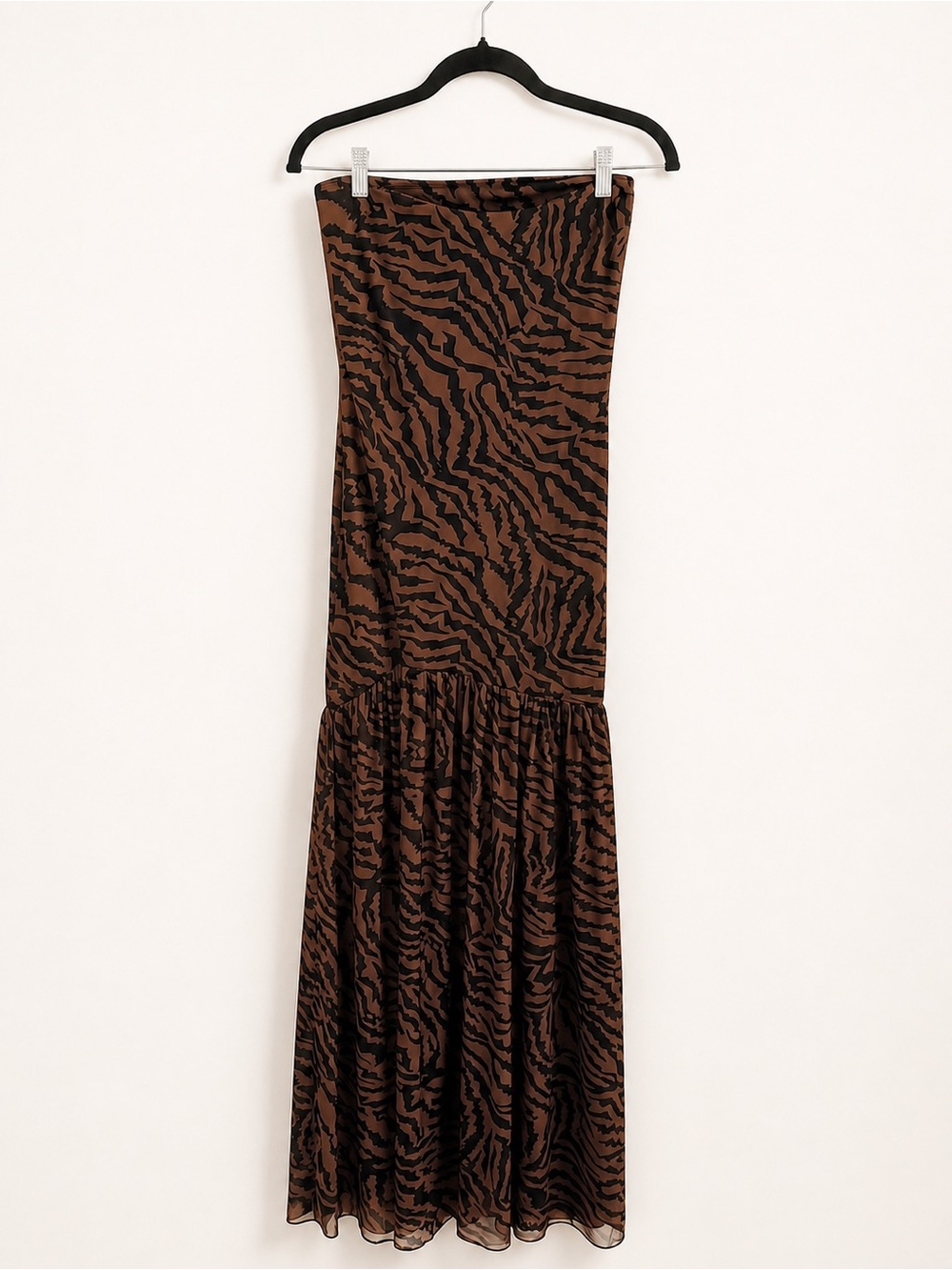 ABYOVRT Brown Black Zebra Print Strapless Maxi Dress NWOT - Size S